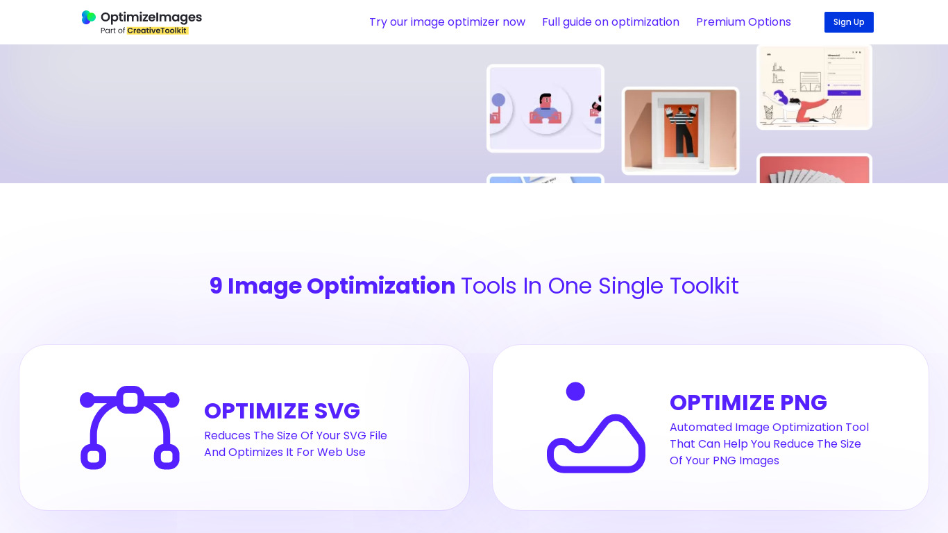 OptimizeImages Free Bulk Image Optimizer Landing page