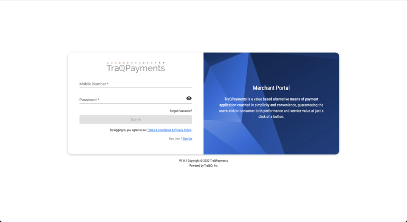 TraQPayments Landing Page