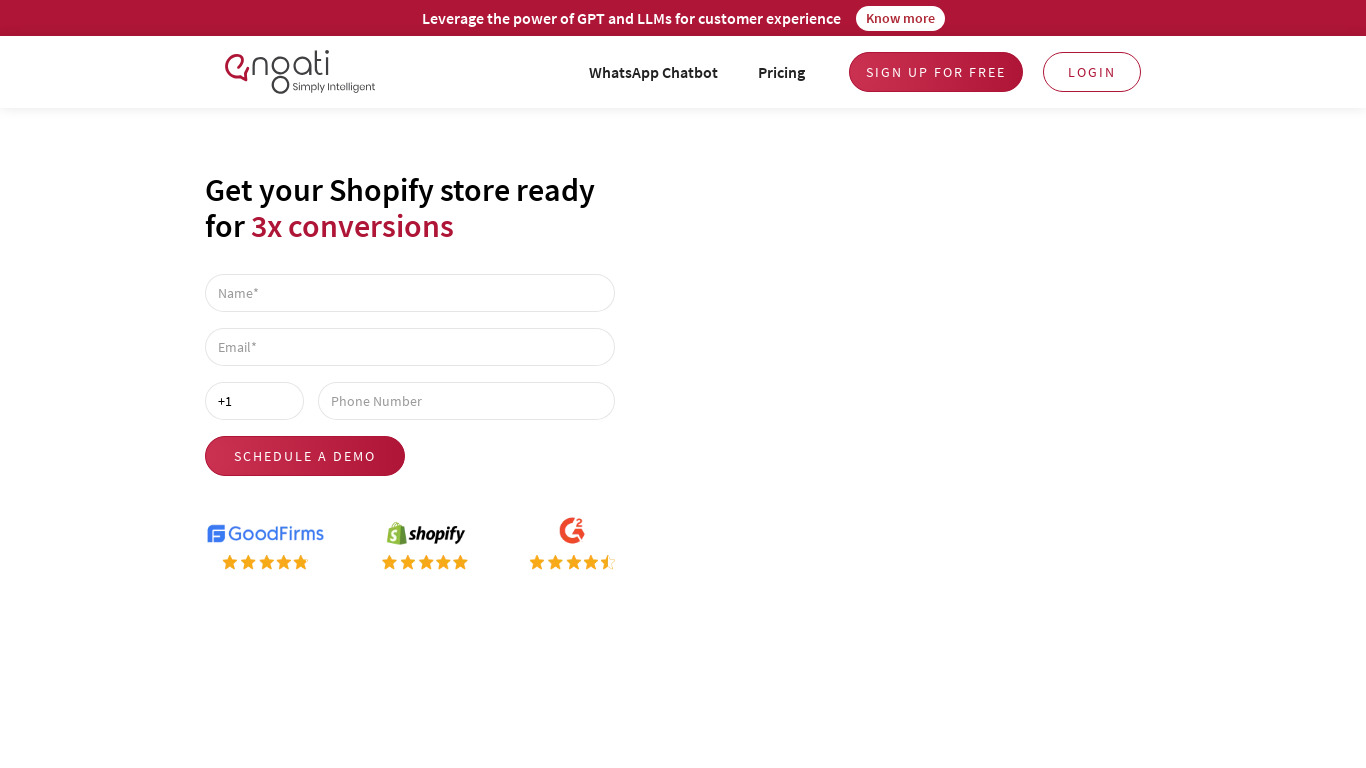 Engati for Shopify Automation Landing page