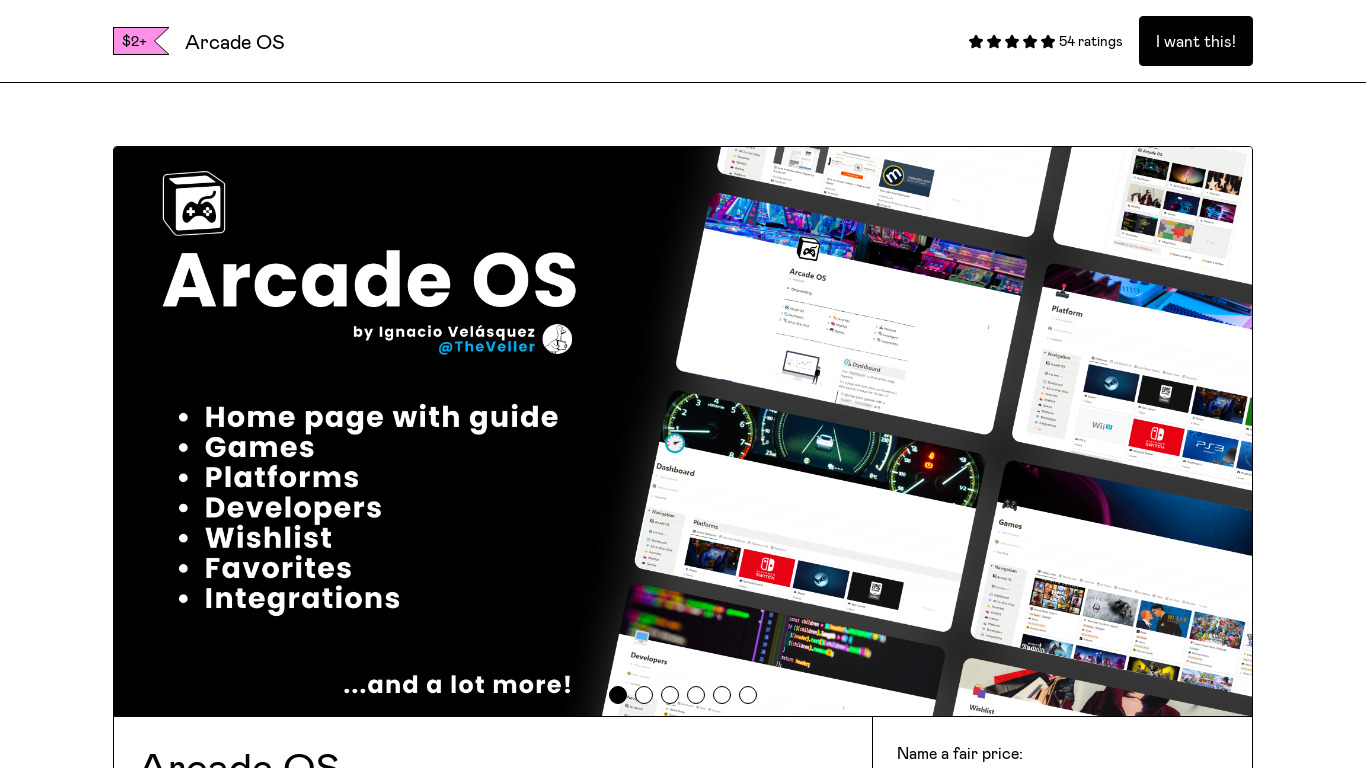Arcade OS Landing page
