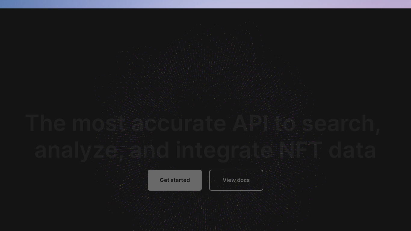 Rarify NFT Data API Landing page