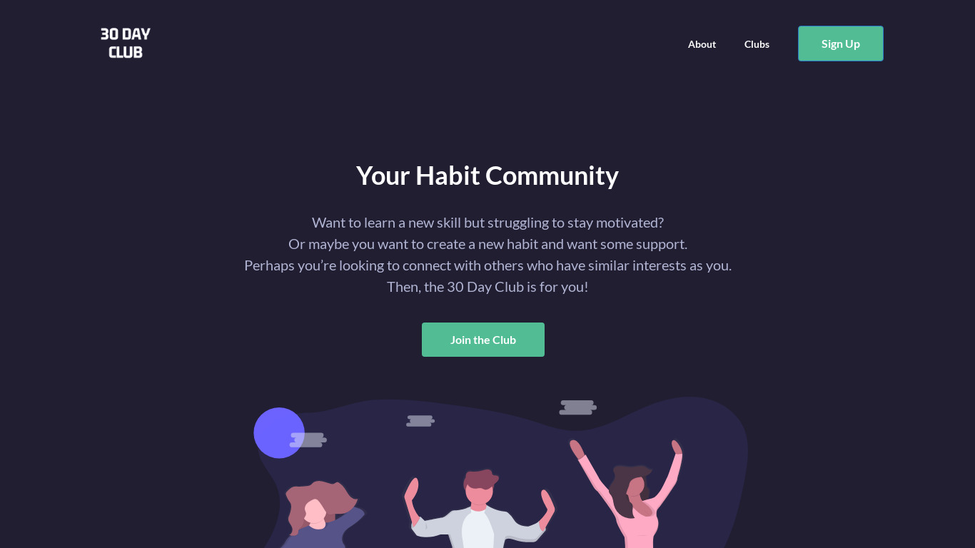 30 Day Club Landing page