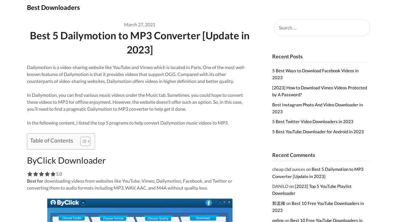 DailyMotion To Mp3 Landing page