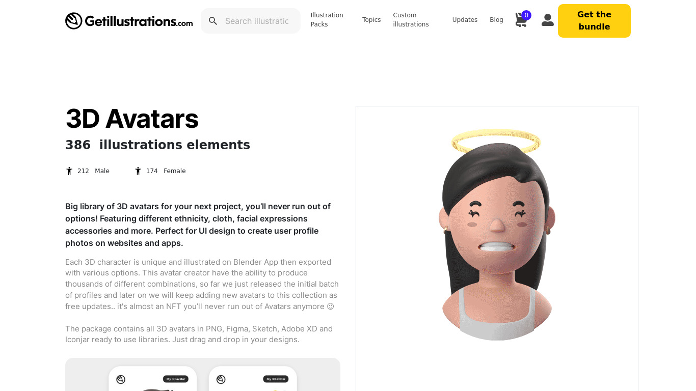 3D Avatar library Landing page