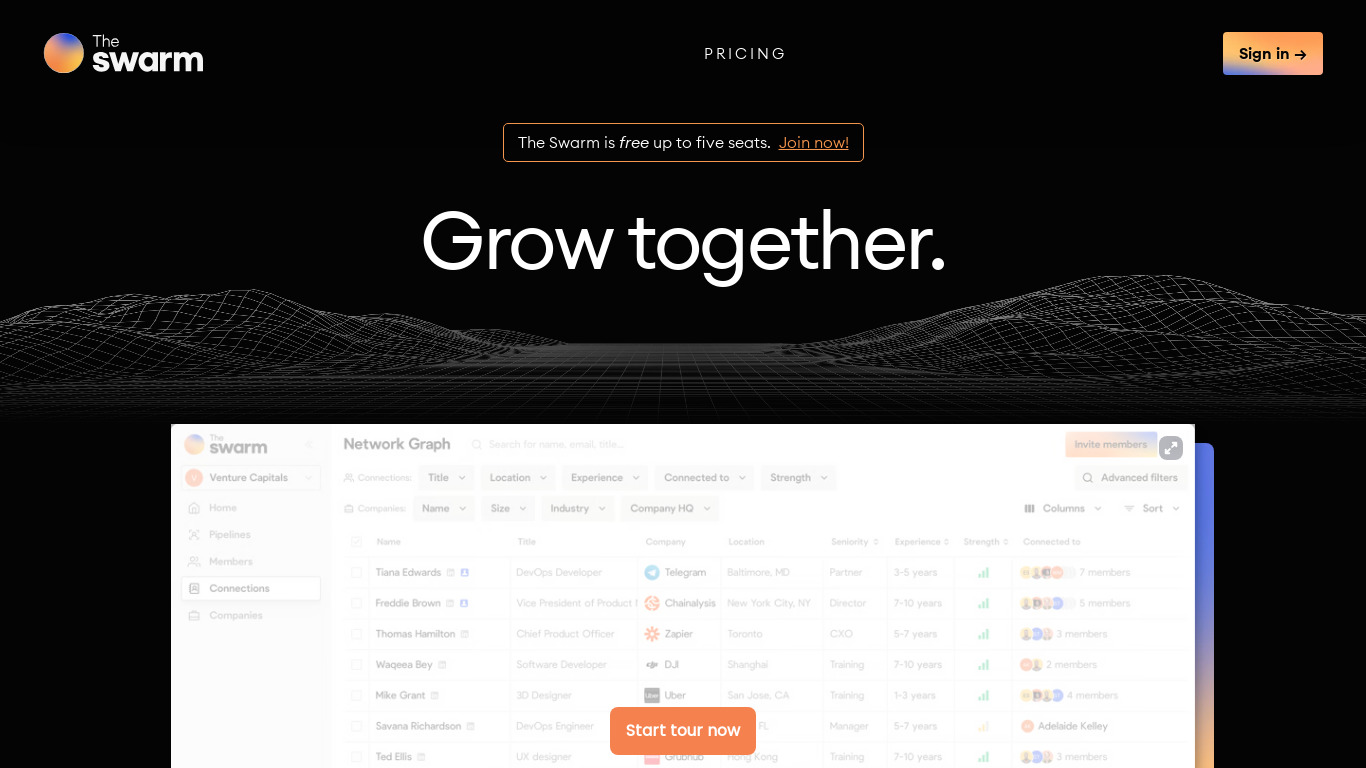 The Swarm Landing page
