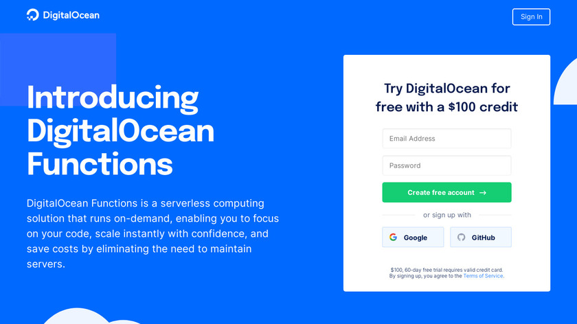 DigitalOcean Functions Landing Page