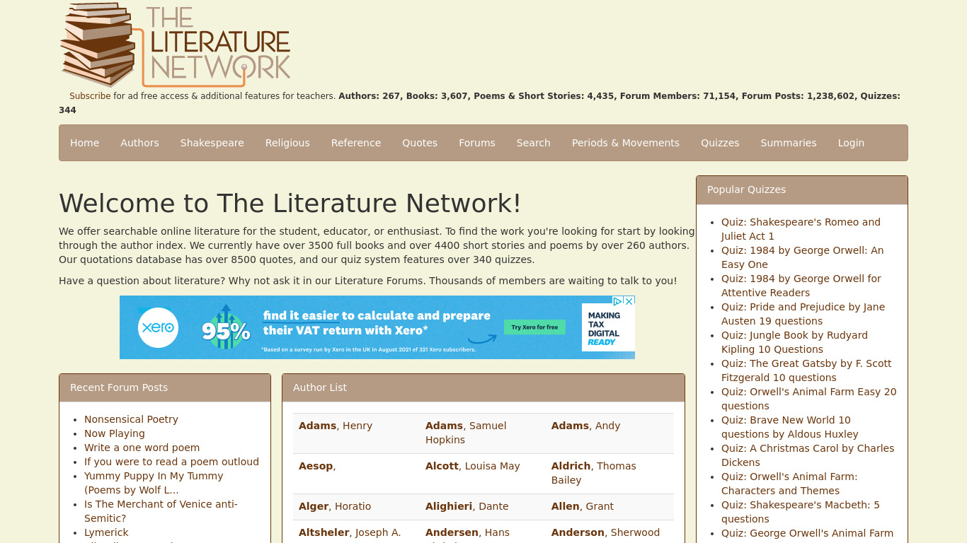 The Literature Network Landing page
