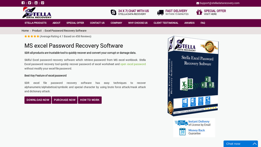 Stella Excel Password Recovery Landing Page