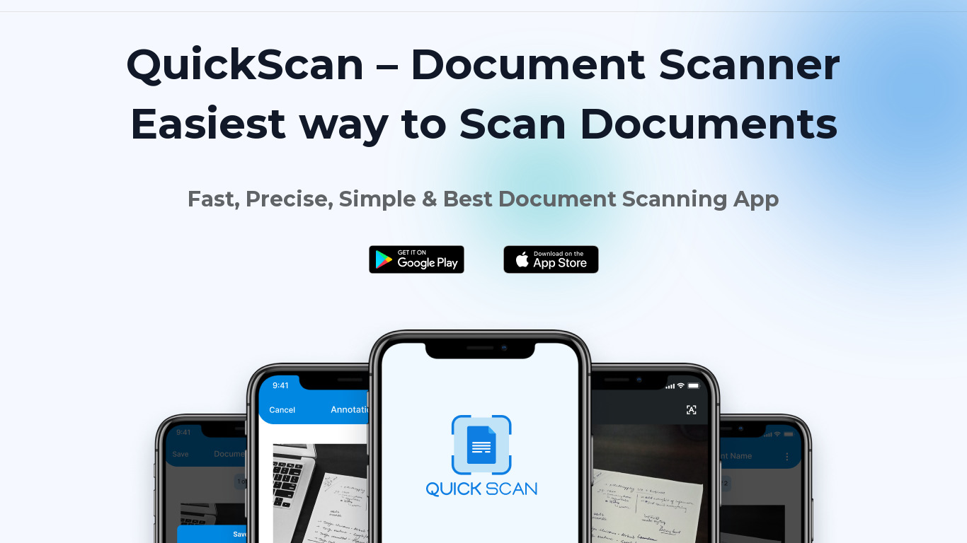 QuickScan App Landing page