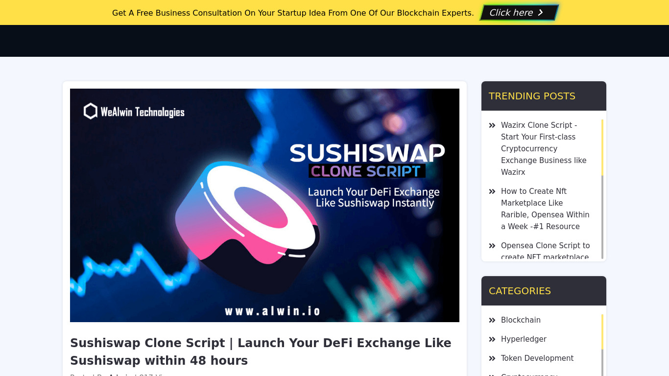 Sushiswap Clone Script by alwin.io Landing page