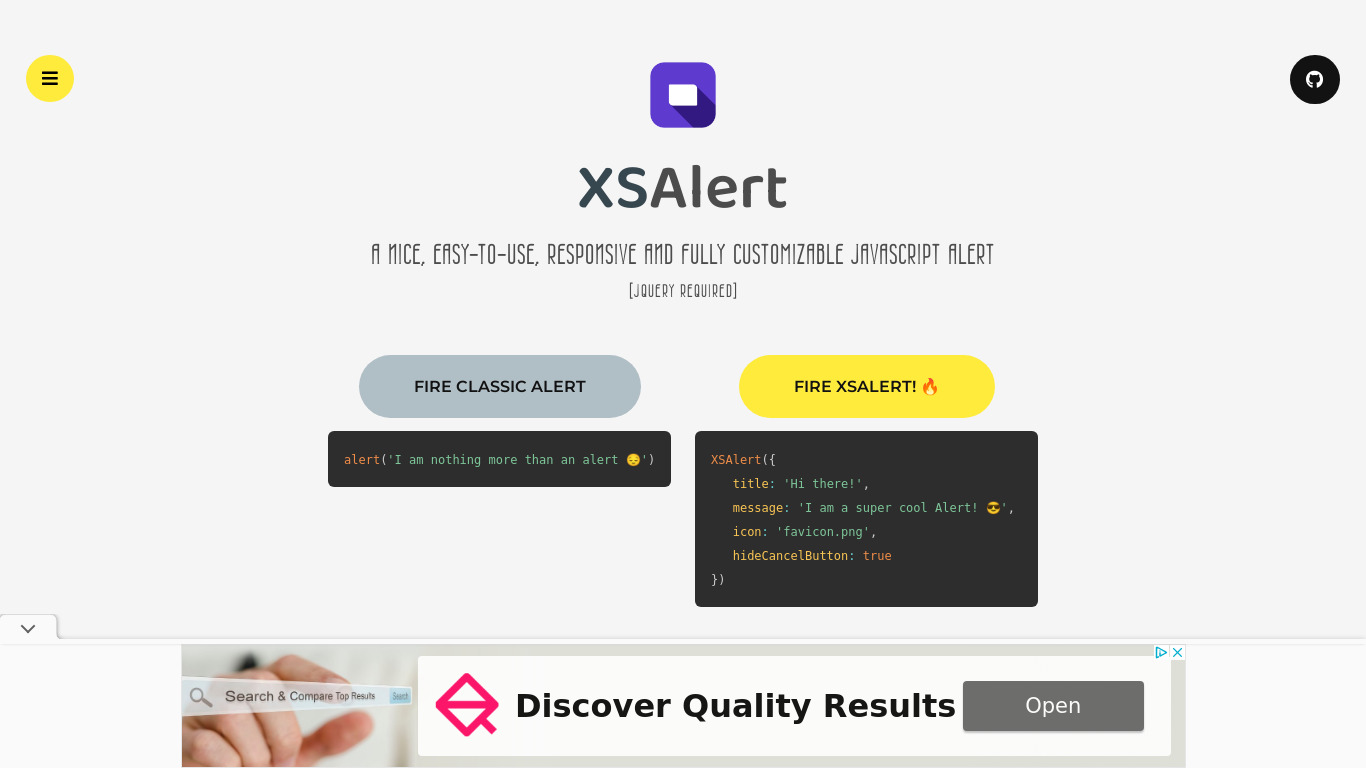 XSAlert Landing page