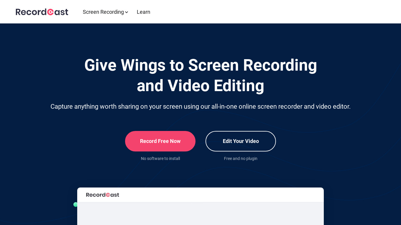 RecordCast Landing page