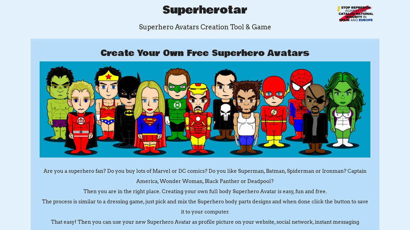 Superherotar Landing page