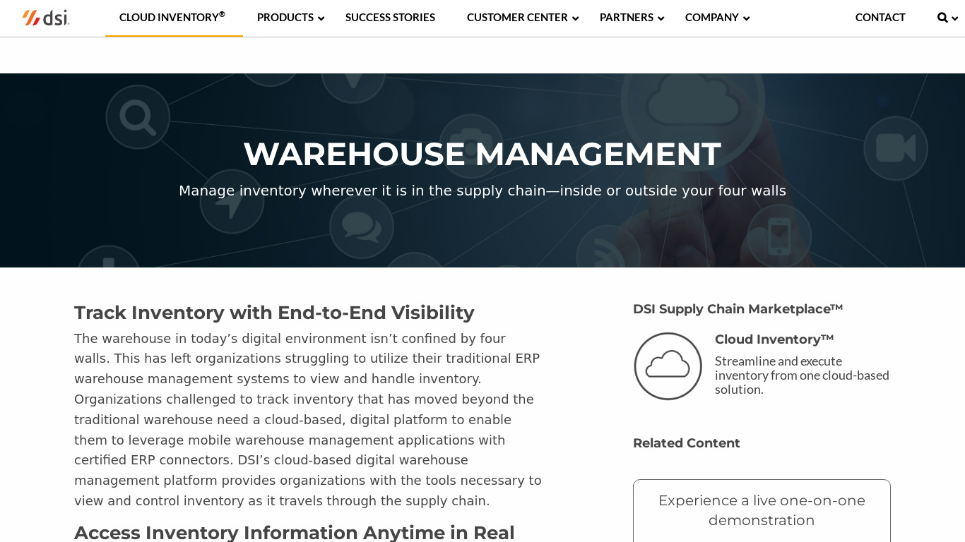 DSI Cloud Inventory WMS Landing page