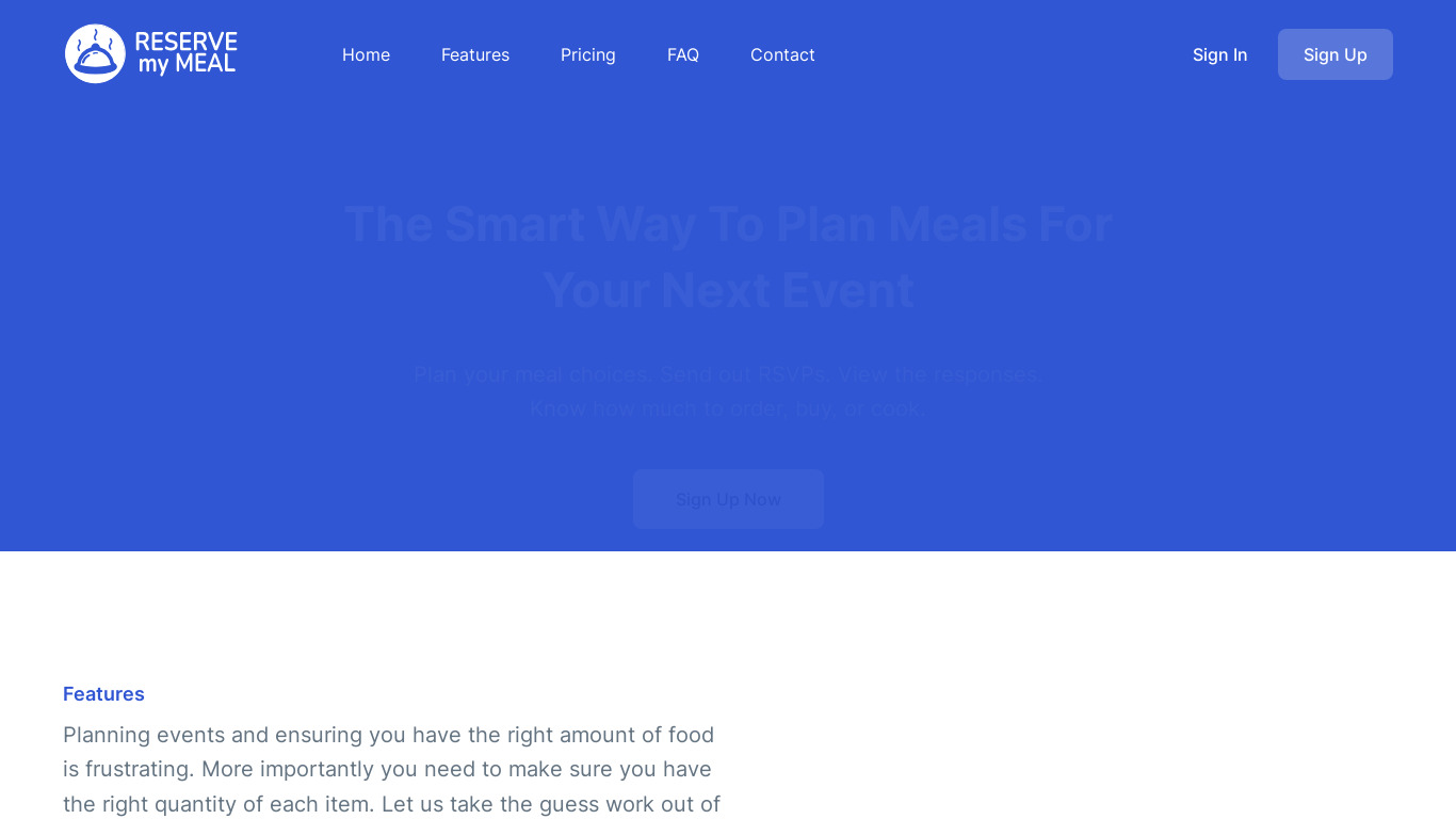 Reserve My Meal Landing page