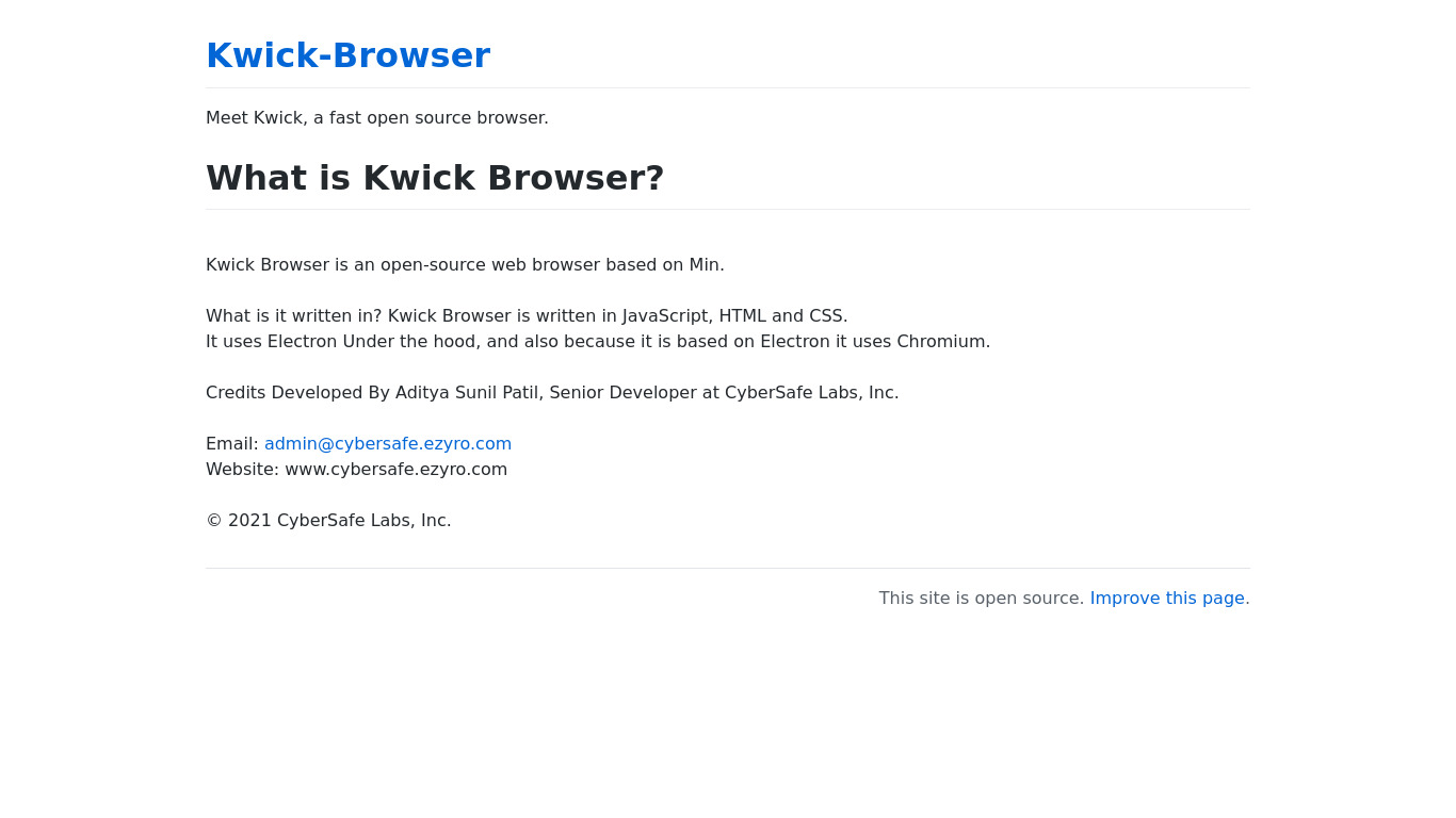Kwick Browser Landing page