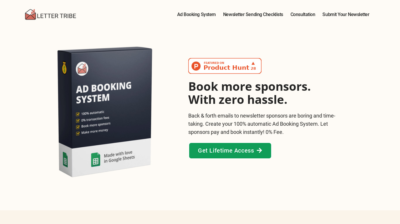 Google Sheets Ad Booking System Landing page