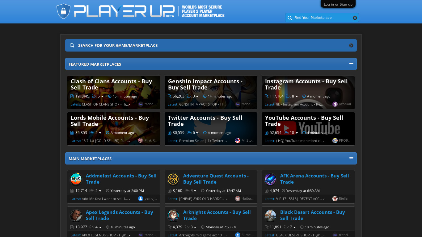 PlayerUp Landing page