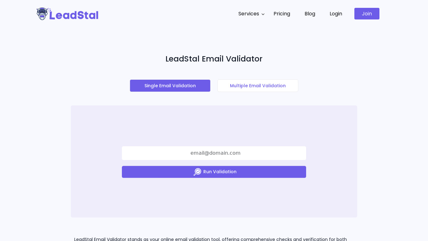 Email Validator by LeadStal Landing page