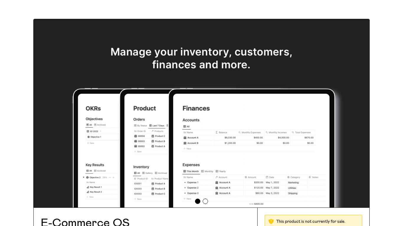 E-Commerce Operating System Landing page
