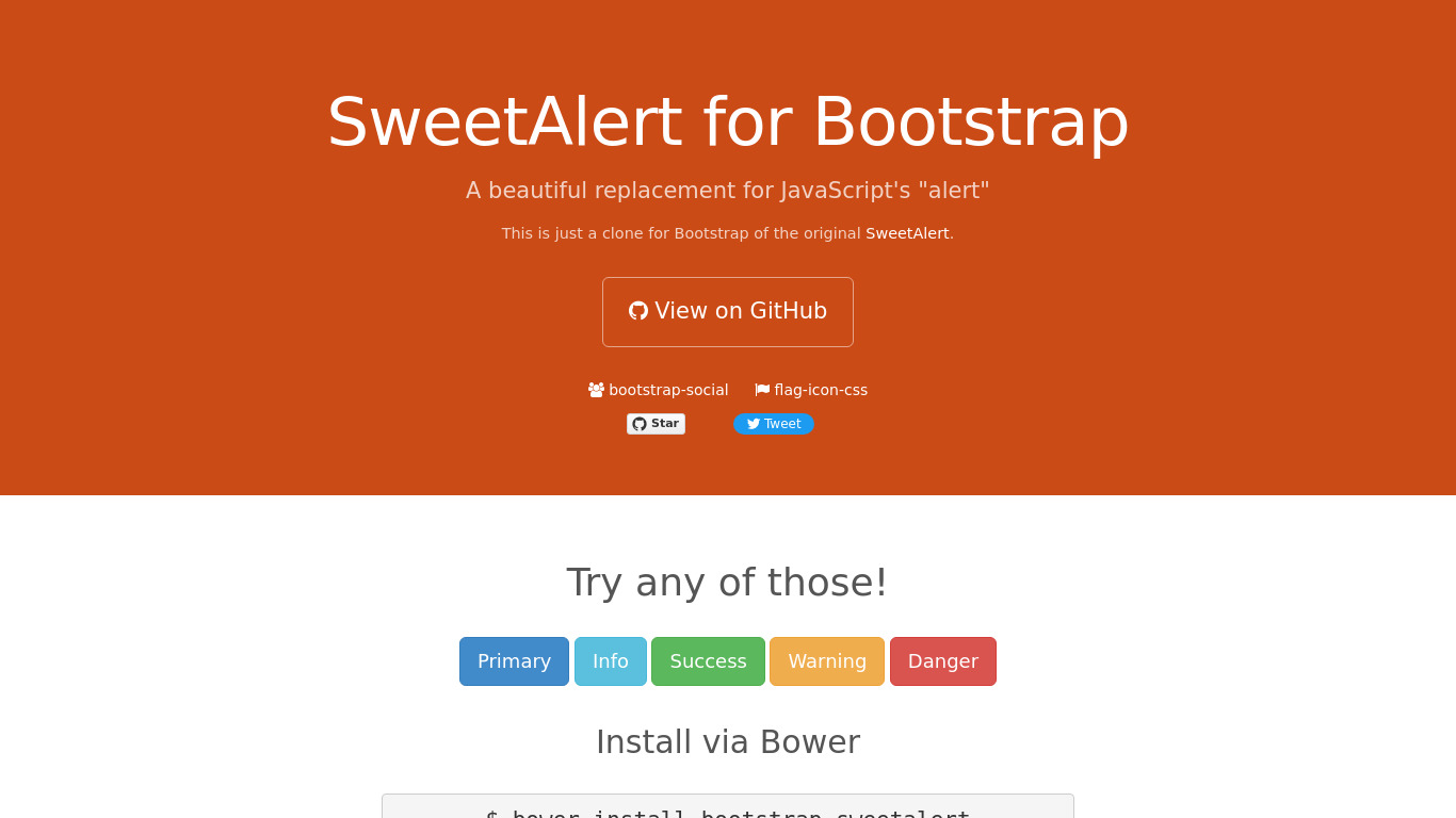 SweetAlert for Bootstrap Landing page
