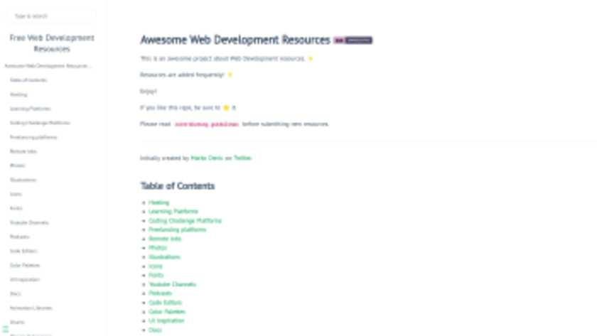 Web-dev-resources.com Landing Page