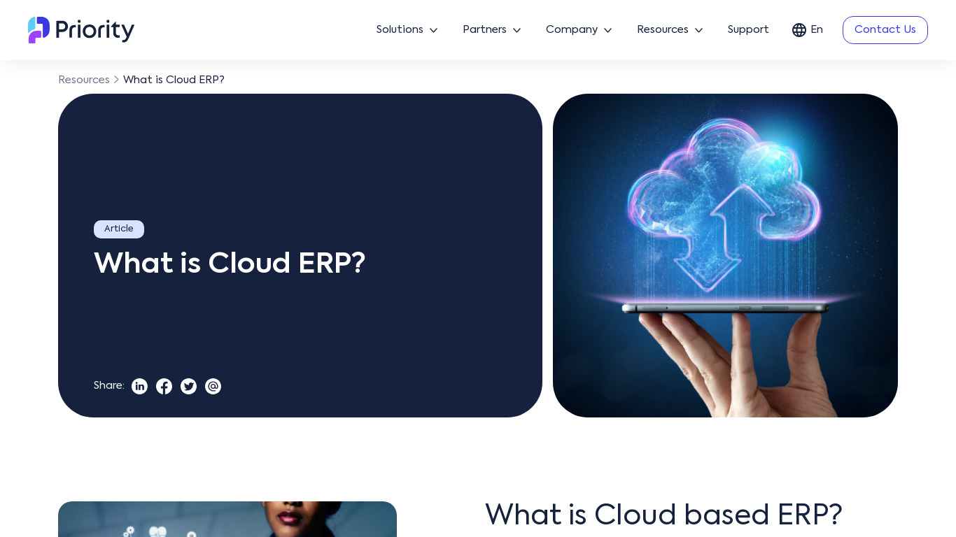 Priority Software Cloud ERP Landing page