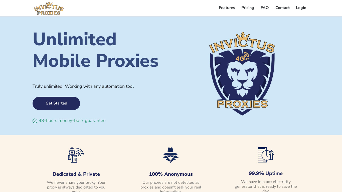Invictus Proxies Landing page
