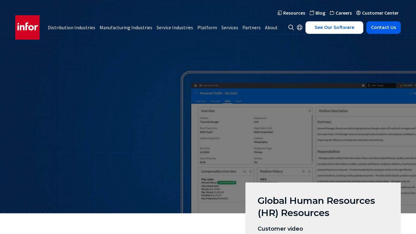 Infor Human Resources Landing page