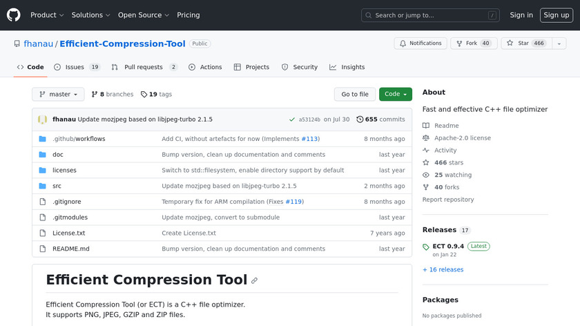 ECT - Efficient Compression Tool Landing Page