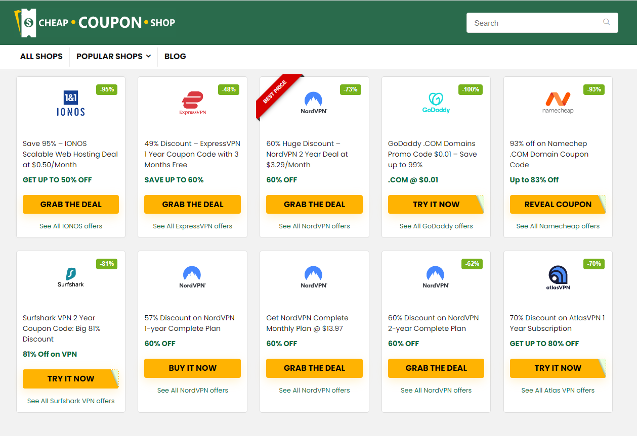 CheapCouponShop Landing page