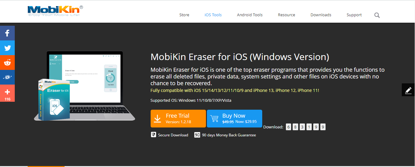 MobiKin Eraser for iOS Landing page