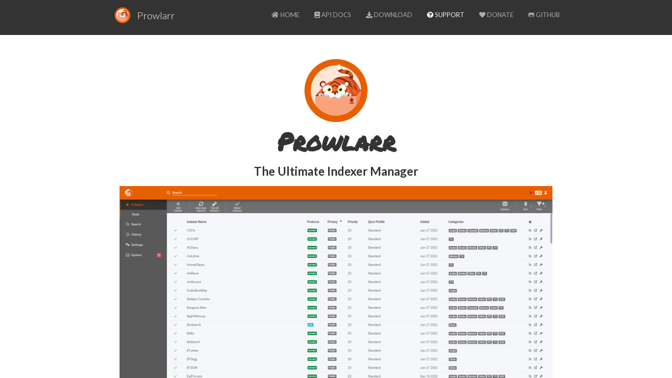 Prowlarr Landing page