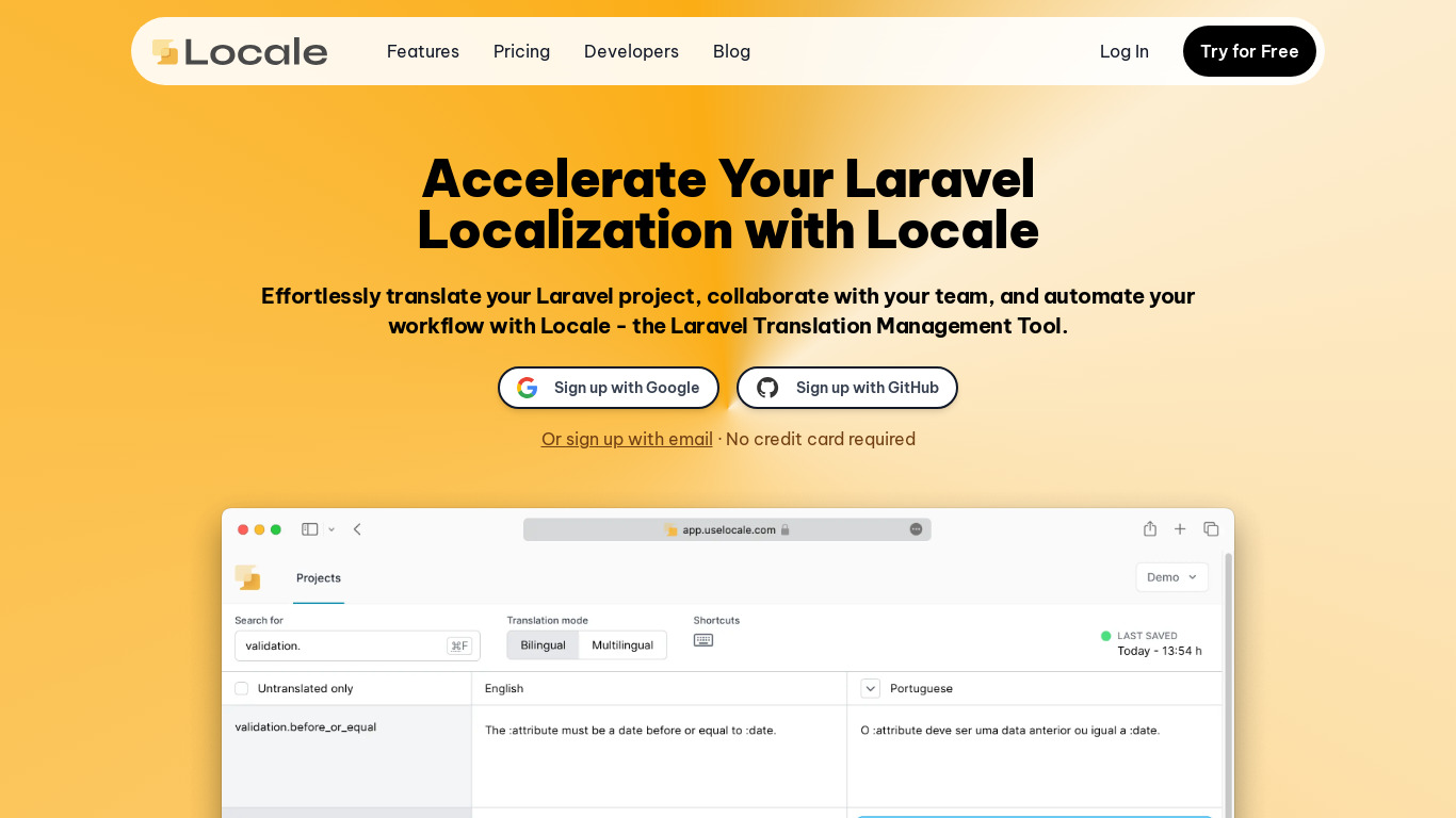 Locale Laravel Landing page