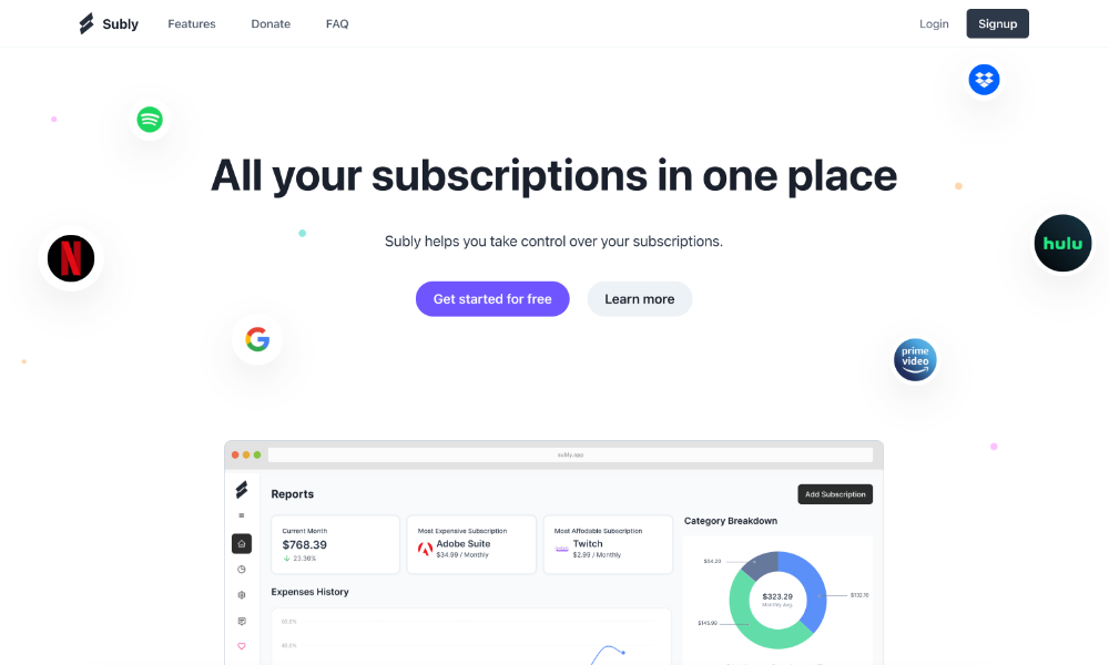Subly.app Landing page