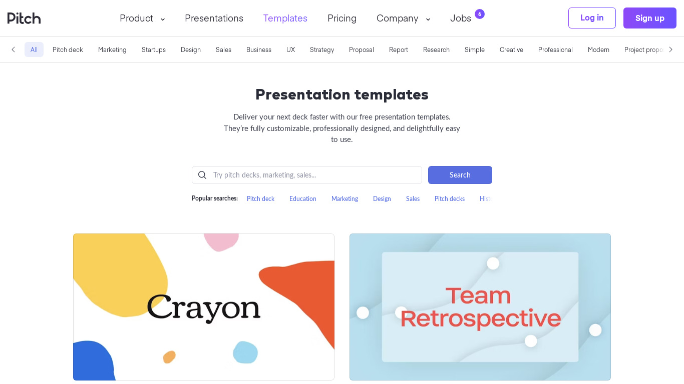 Presentation templates by Pitch Landing page