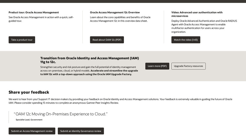 Oracle Access Management Suite Landing Page