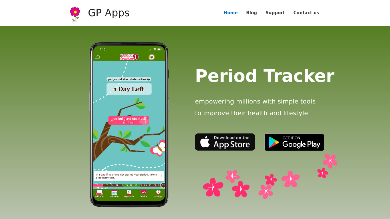 Period Tracker by GP Apps Landing page