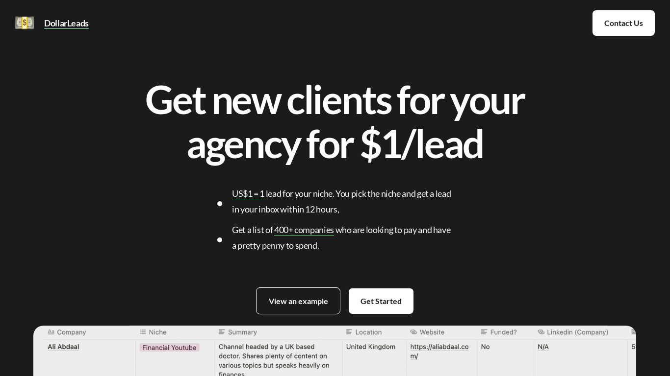 DollarLeads.co Landing page