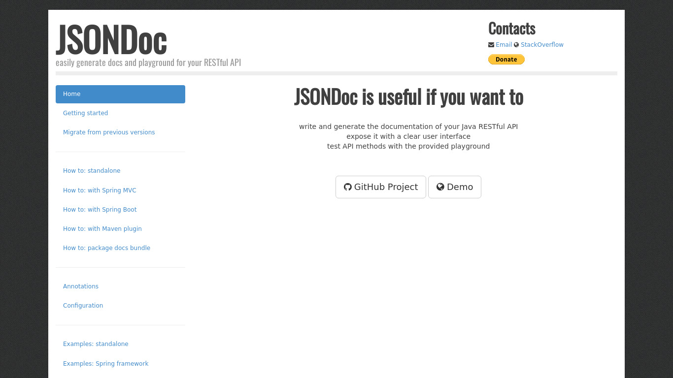 jsondoc Landing page