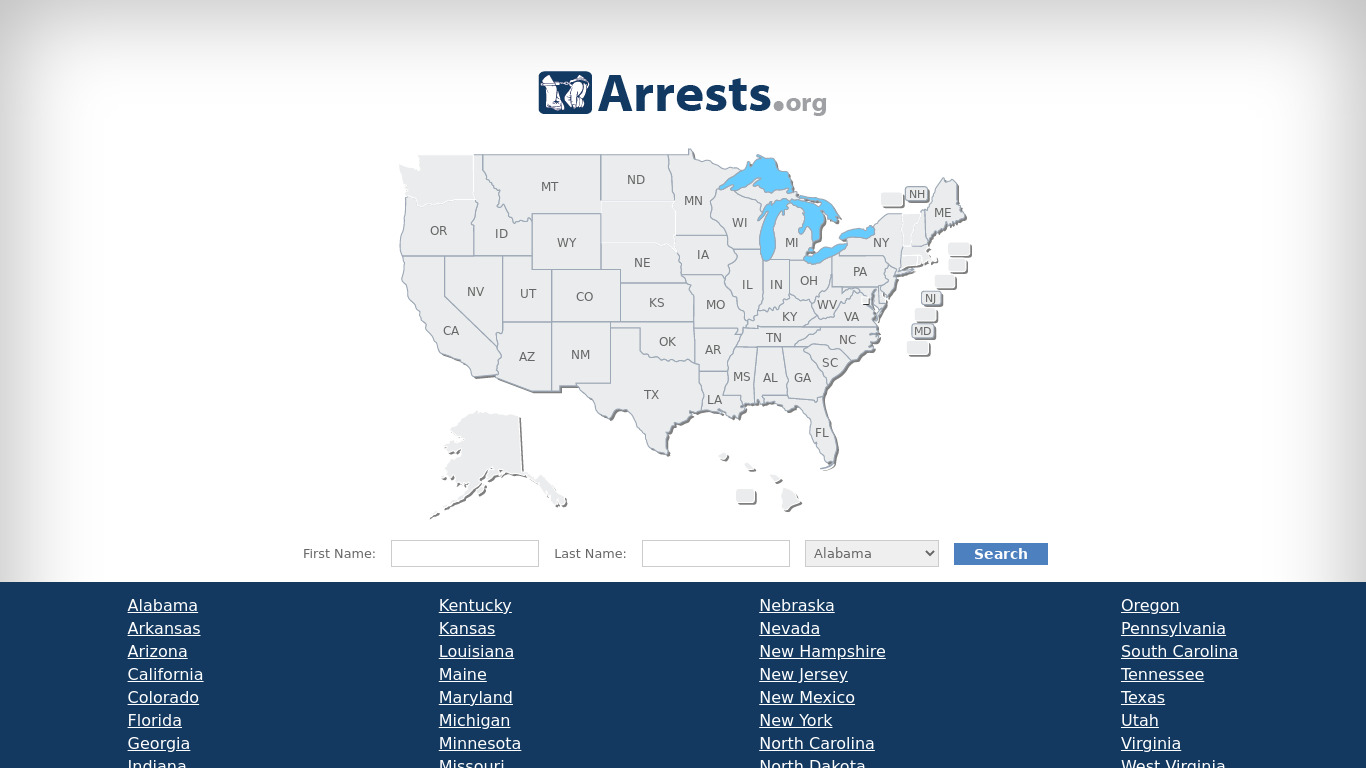 Arrests.org Landing page