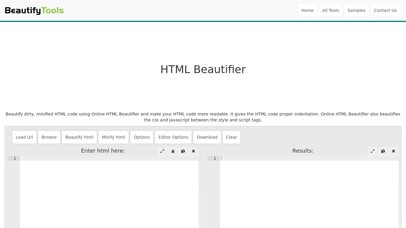 HTML Beautifier Landing page