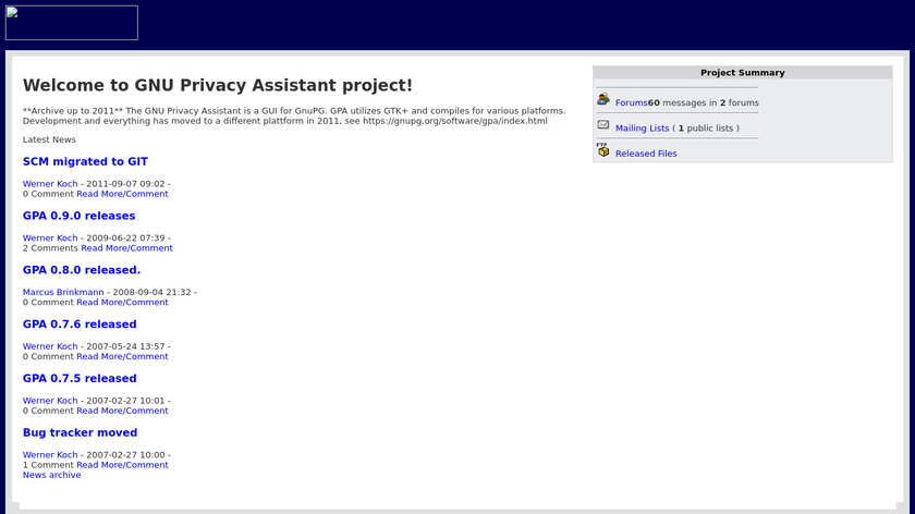 GNU Privacy Assistant Landing Page