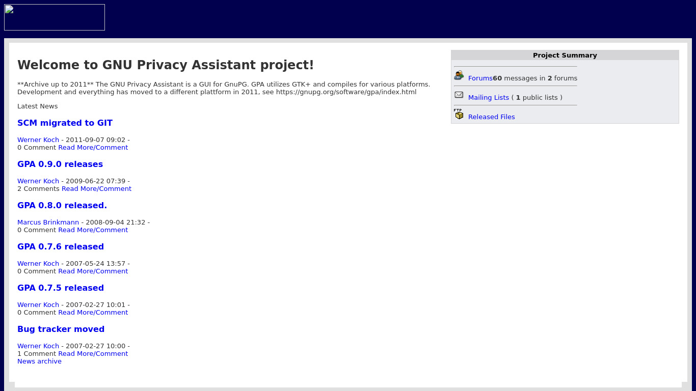 GNU Privacy Assistant Landing page