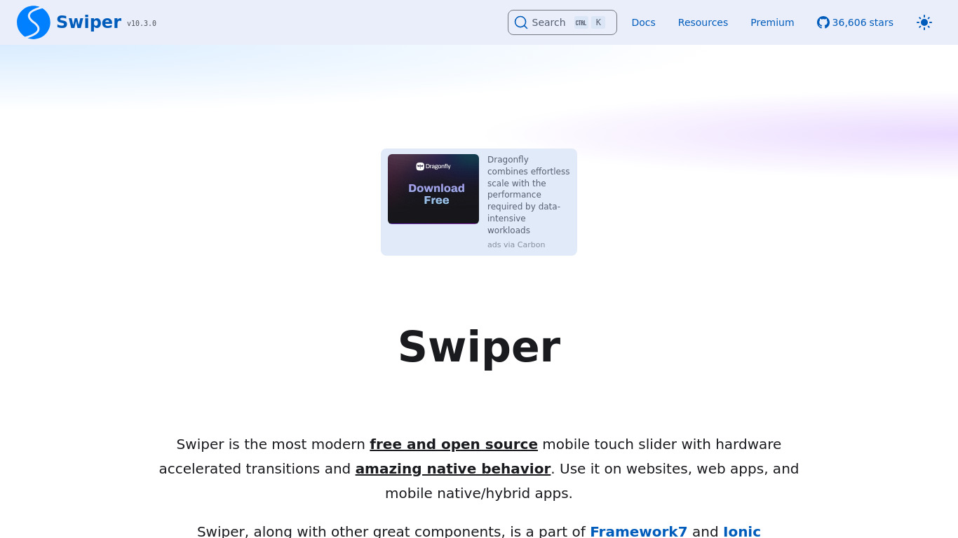 Swiper Landing page
