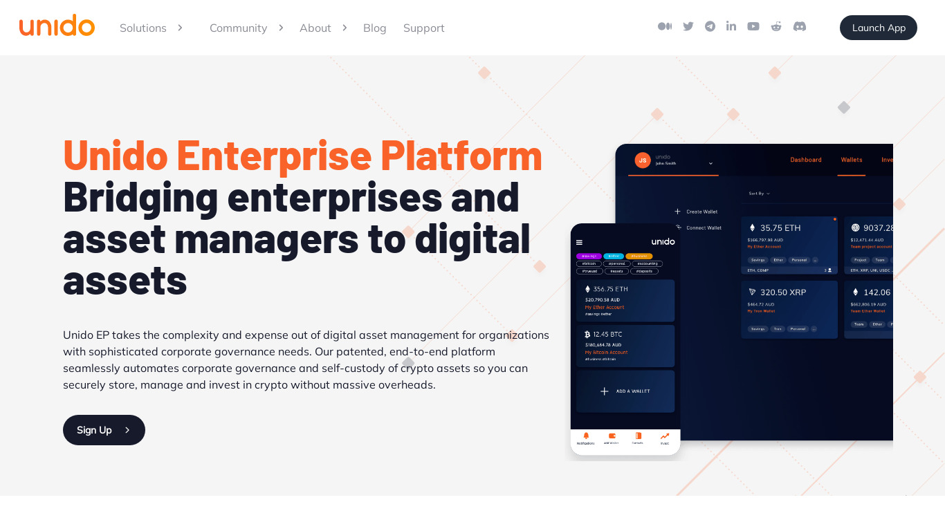Unido Enterprise Platform Landing page