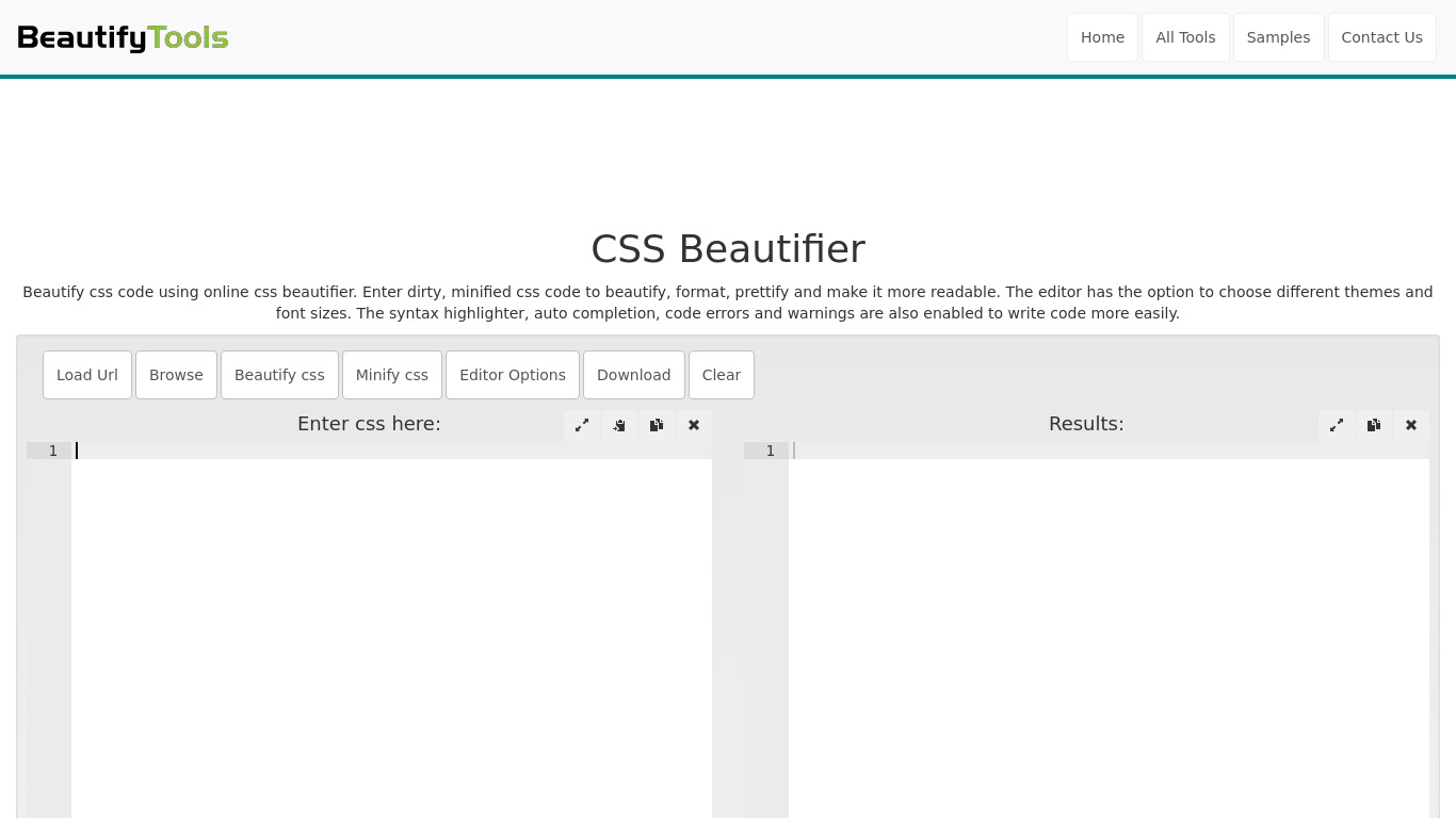 CSS Beautifier Landing page