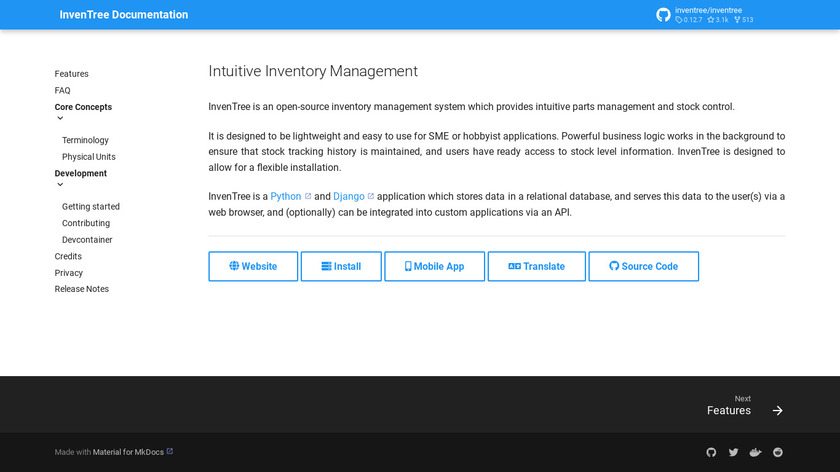 InvenTree Landing Page