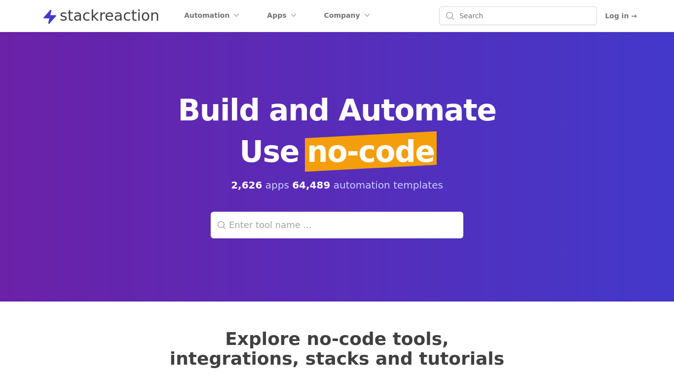 StackReaction Landing page