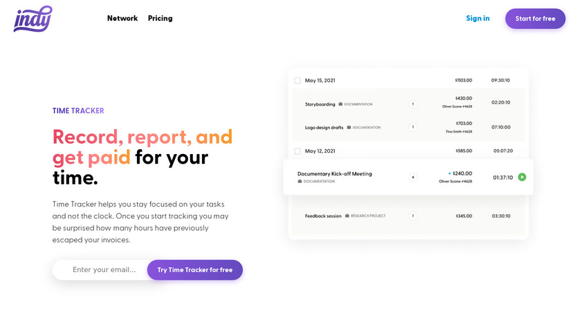 Indy Time Tracker Landing Page